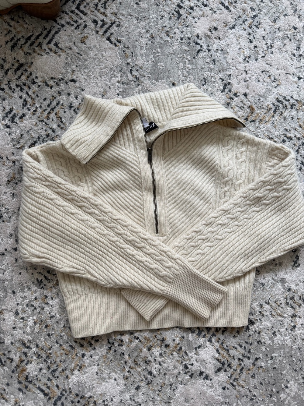 INTERMIX Cream Half-Zip Cable Turtleneck Sweater